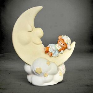 Vintage 1982 Enesco Teddy Beddy Bear Moon Nightlight Nursery Lamp Ceramic Shell